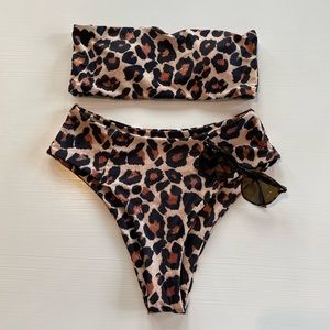 EUC Women’s Animal Print High-Waist Bandeau Bikini Small